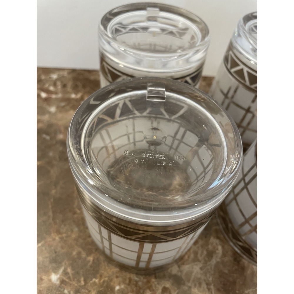 HJ Stotter 6 Acrylic Cups MCM Art Deco Old Fashioned Rock Glasses Frosted SET - Picture 10 of 16